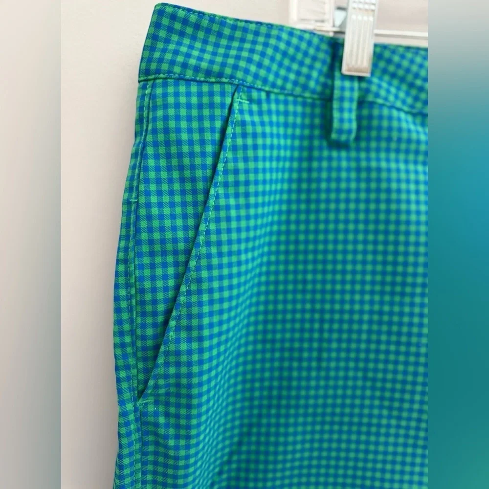 Under Armour Men’s Gingham Checkered Golf Shorts SZ 38 Logo Blue Green Casual